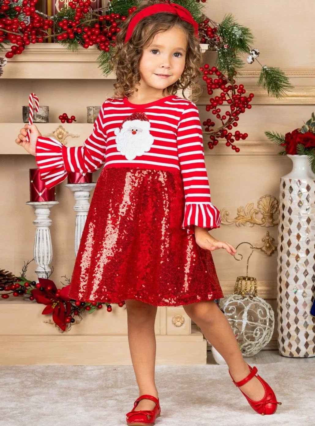 Striped For Santa Sequin Party Dress