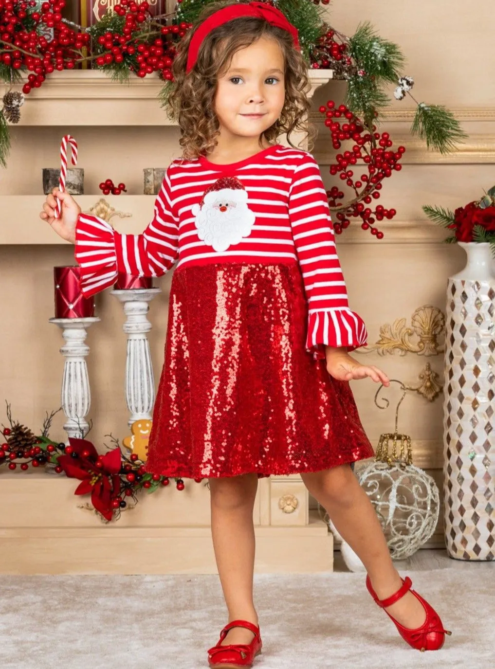 Striped For Santa Sequin Party Dress