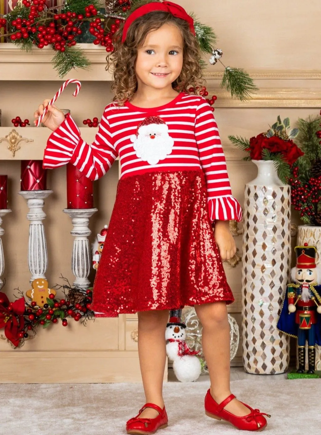 Striped For Santa Sequin Party Dress