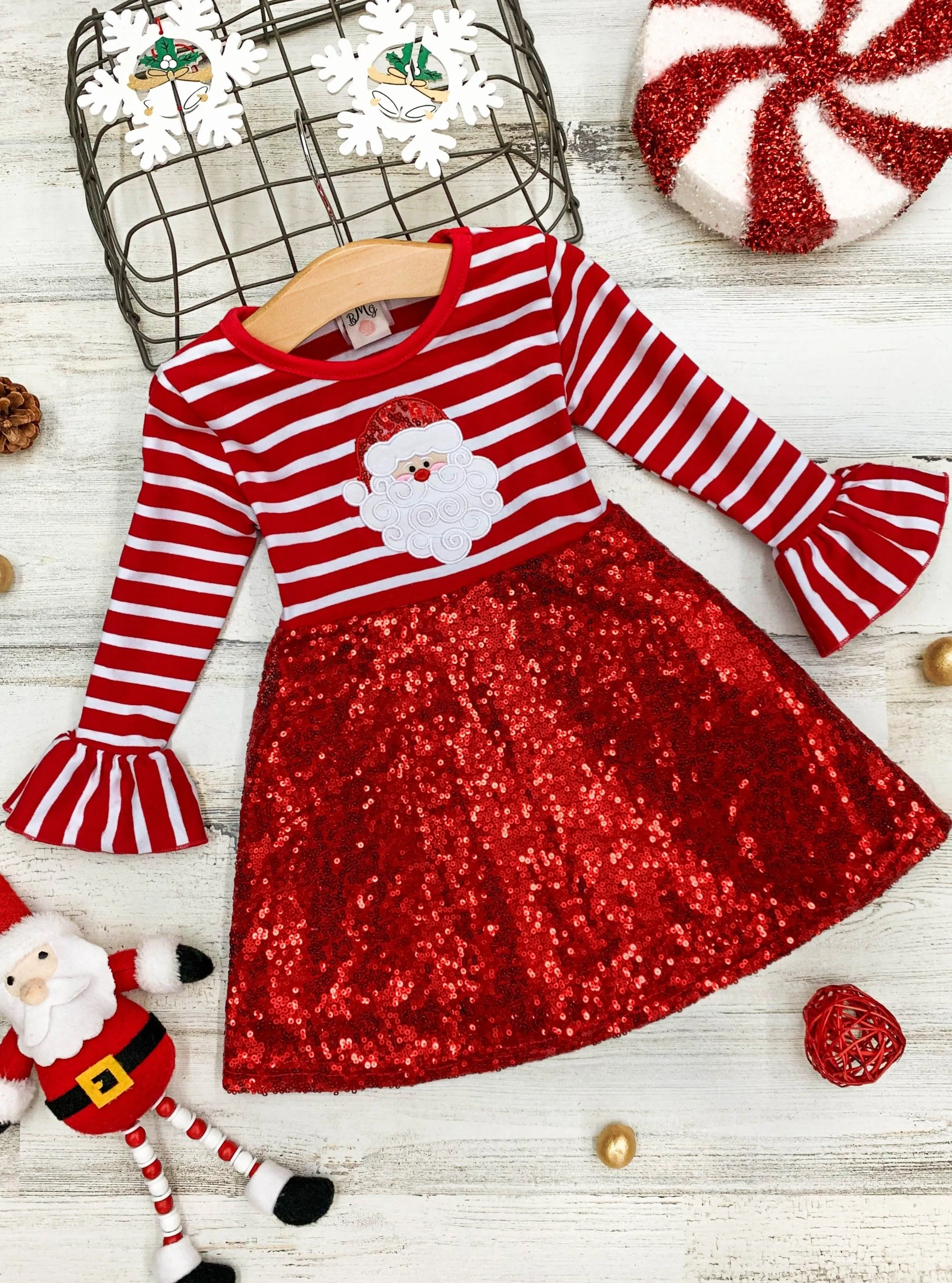 Striped For Santa Sequin Party Dress