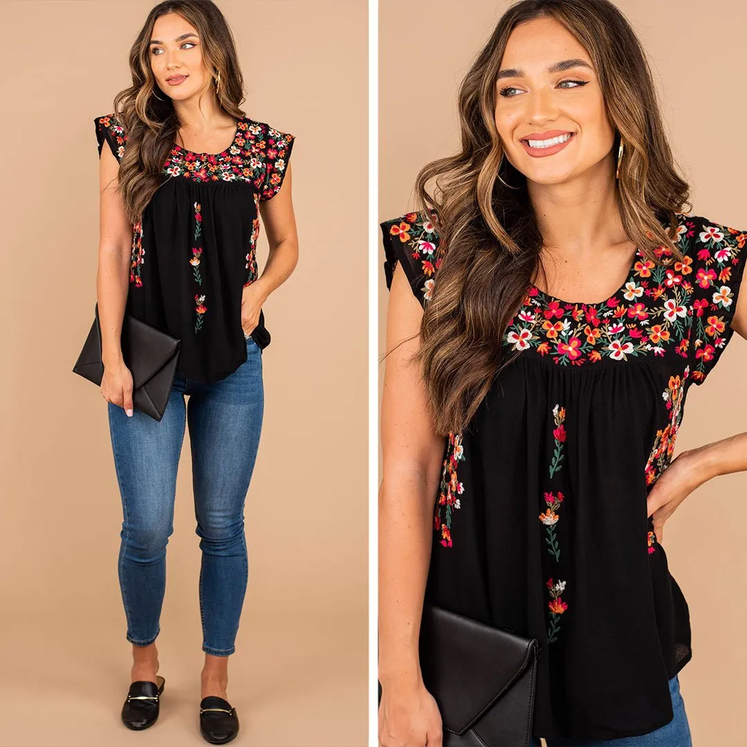 Take You Home Black Embroidered Tank