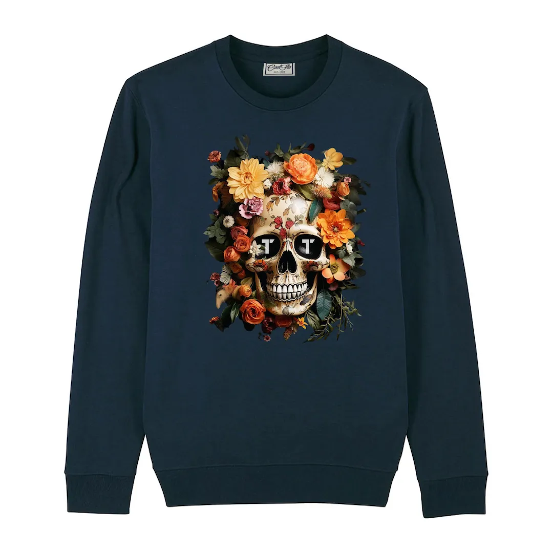 Tenacious 'Orange Flower Skull' Navy Sweatshirt