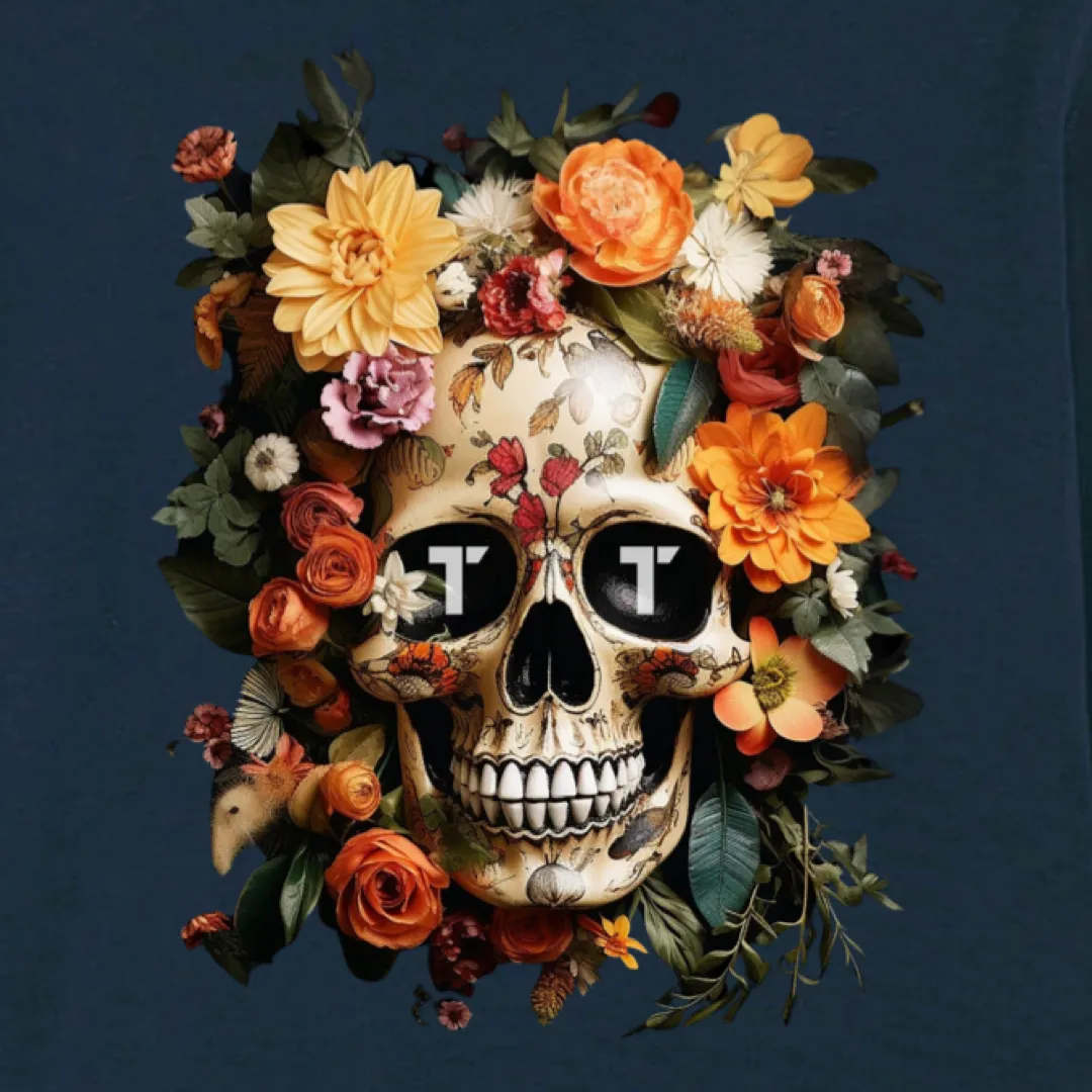 Tenacious 'Orange Flower Skull' Navy Sweatshirt