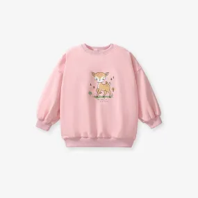 Toddler/Kid Girl's Cartoon Deer Print Design Pink Sweatshirt