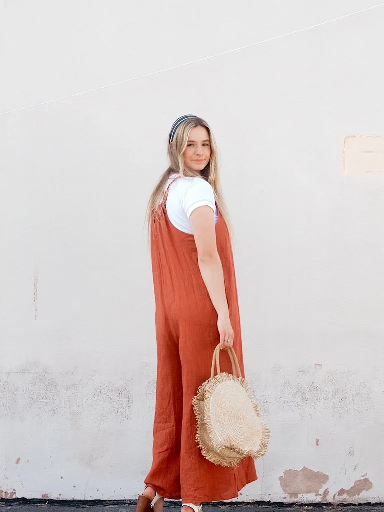 V-Back Linen Jumpsuit