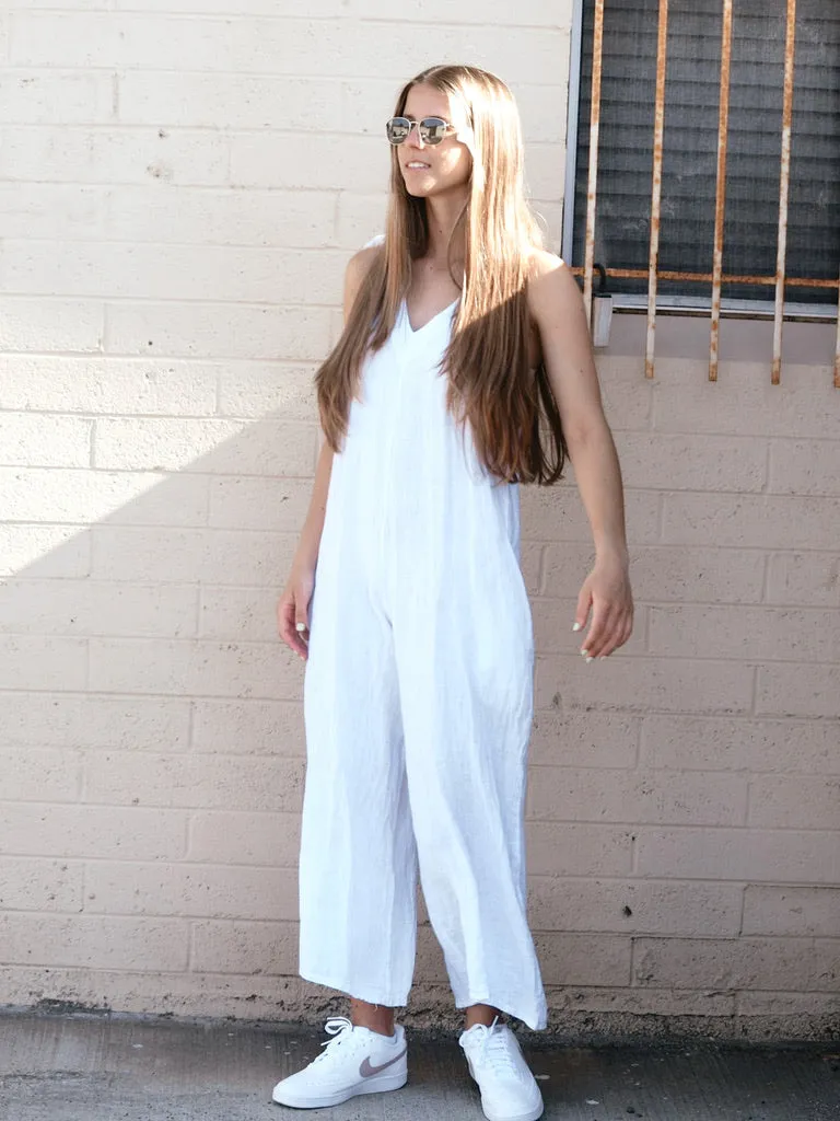 V-Back Linen Jumpsuit