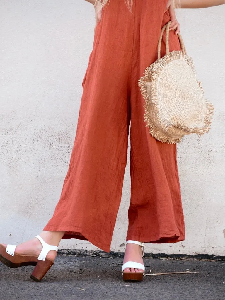 V-Back Linen Jumpsuit