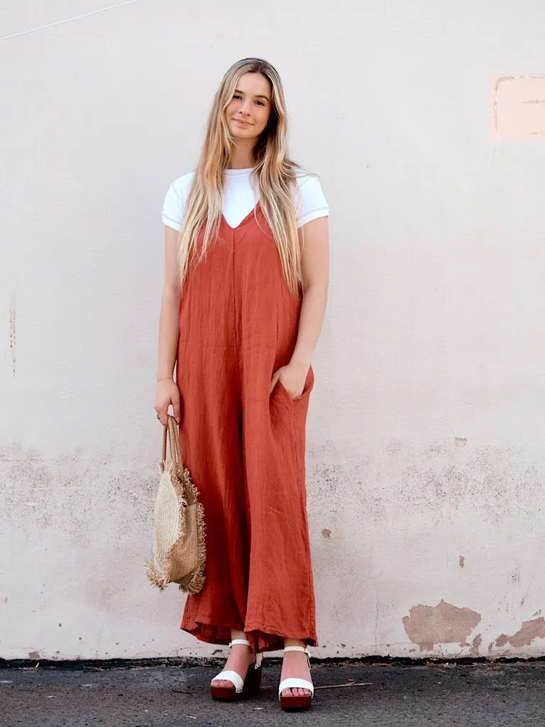V-Back Linen Jumpsuit