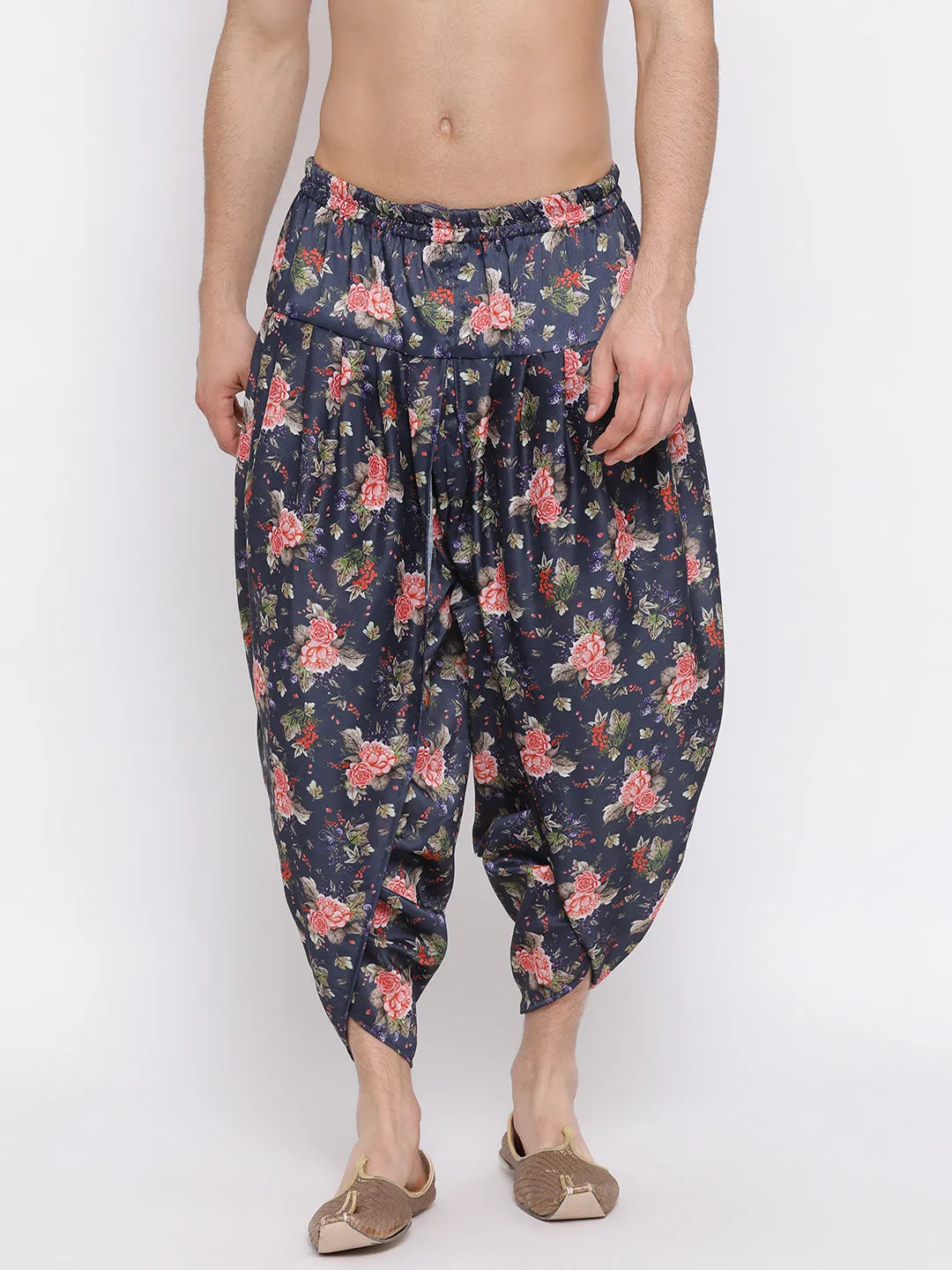 VASTRAMAY Men's Dark Blue Printed Dhoti Pant