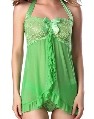 VenusFox Halter Women Sexy Lingerie Multicolor Mesh Sexy Nightdress Transparent Large Size Low-cut Pajamas Lingerie Erotic