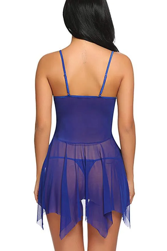 VenusFox Hot Selling Sexy Women Lingerie Transparent Short Mesh Hollow Sleepwear Spaghetti Strap Exotic Underwear Thong Set