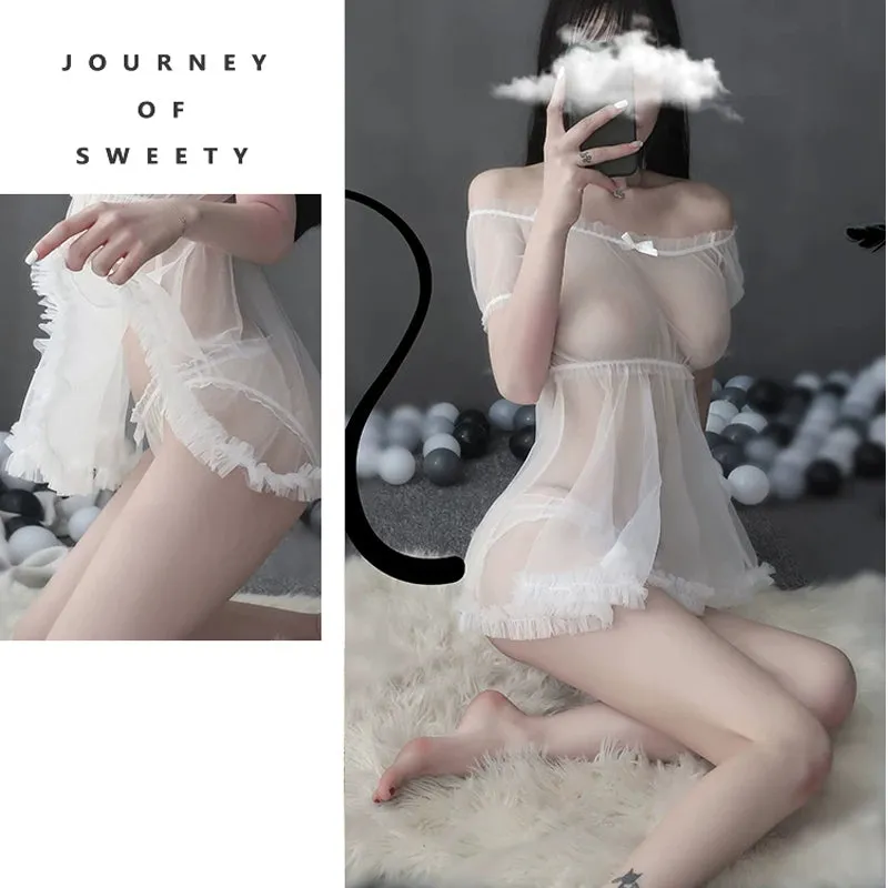 VenusFox Pajamas for Women Set Kawaii Pyjamas Ballet Pijama Mujer Sleeepwear Mesh Women's Underwear 2pcs Lingerie Sets Sexy Night