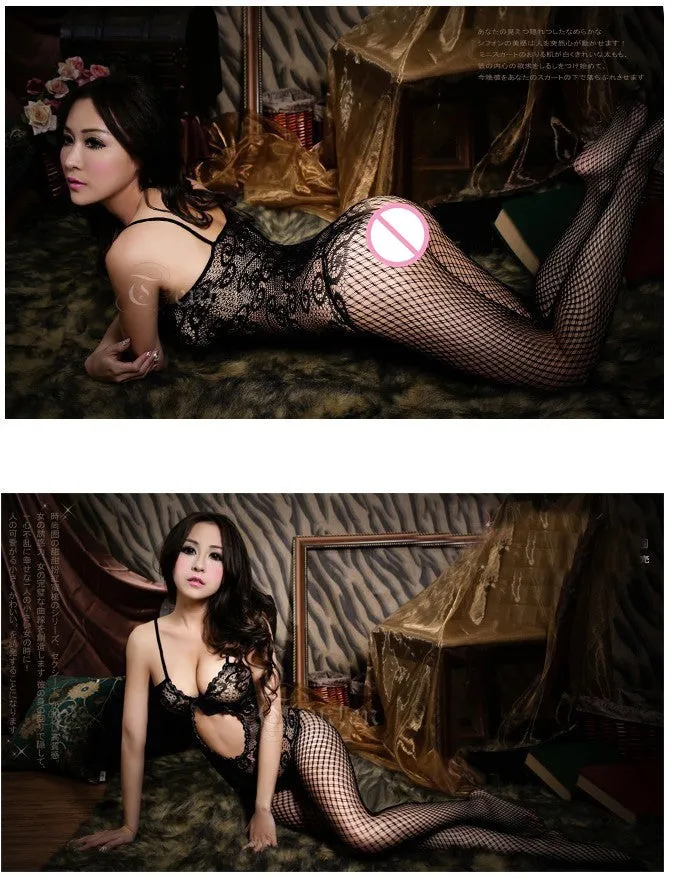 VenusFox Women Sexy lingerie Sexy Costumes Sleepwear Women's Black Body stocking open crotch Exotic Lingerie intimates teddies Pajamas