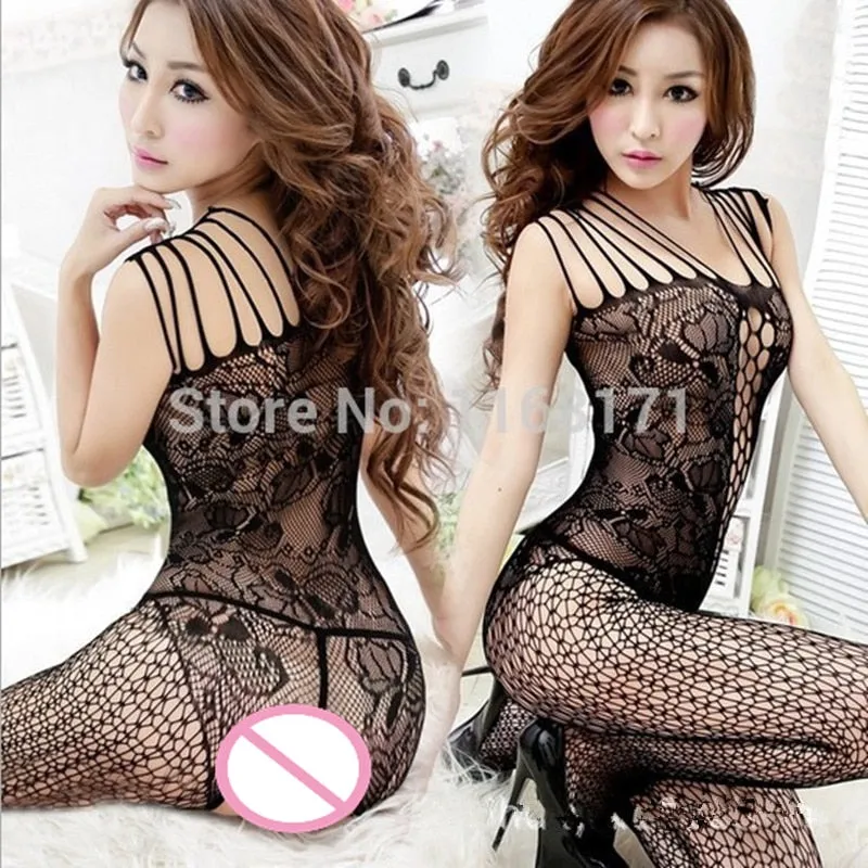 VenusFox Women Sexy lingerie Sexy Costumes Sleepwear Women's Black Body stocking open crotch Exotic Lingerie intimates teddies Pajamas