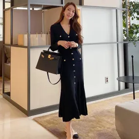 Vintage Korean Maxi Dress: Chic Mermaid Style for Autumn Elegance