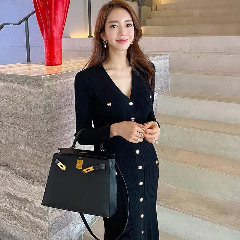 Vintage Korean Maxi Dress: Chic Mermaid Style for Autumn Elegance