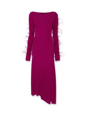 Viscose Boatneck Dress With Feathers
