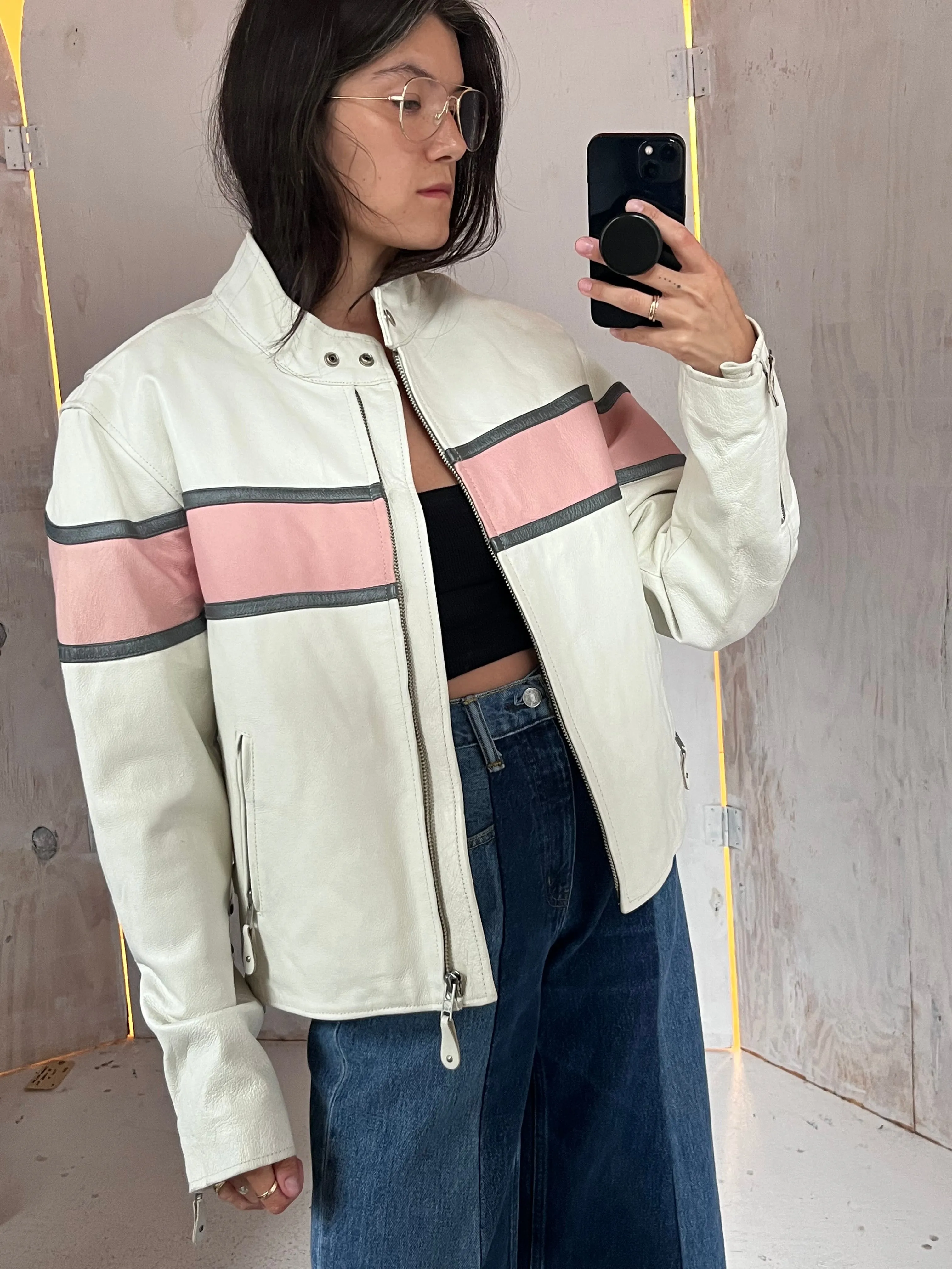 White Leather Moto Jacket