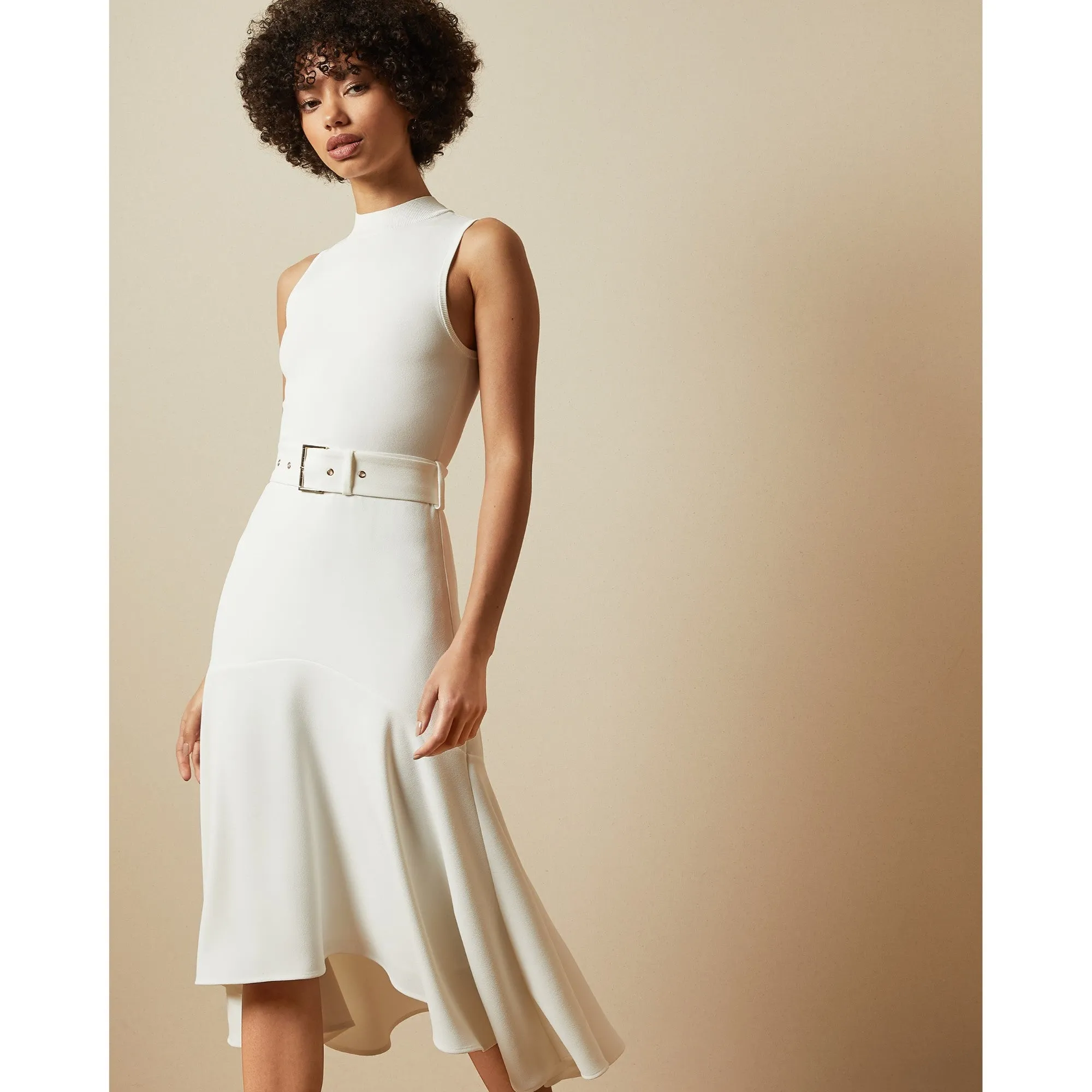 Women Corvala-Midi Dress With Dip Hem Fluted Skirt - Ivory