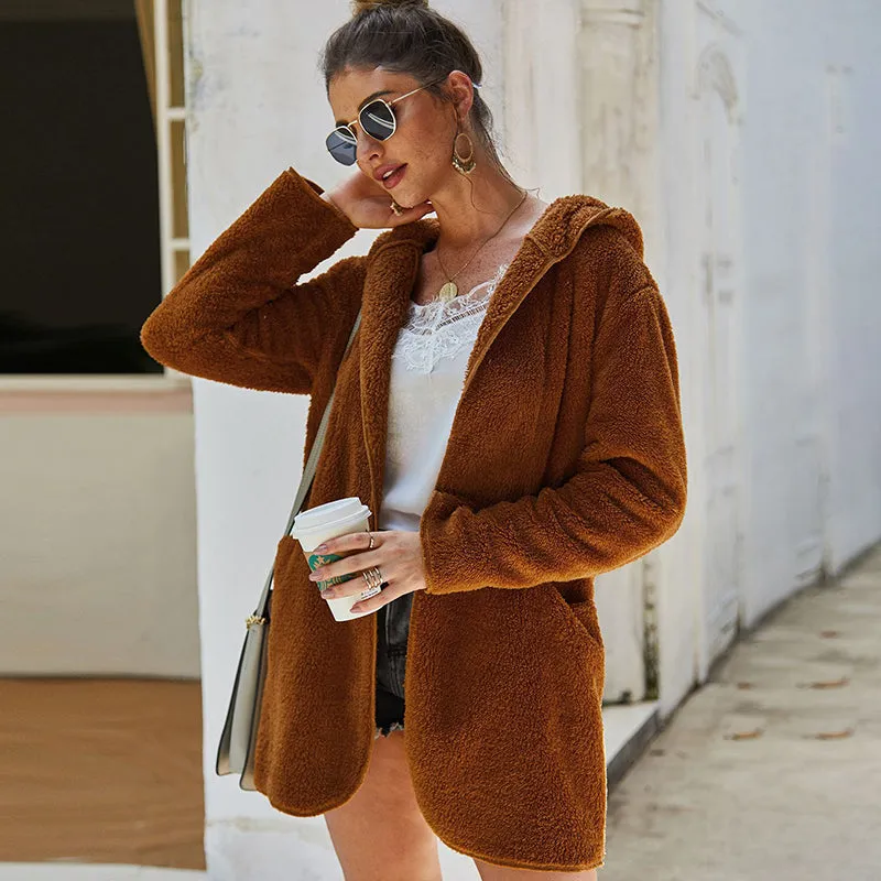 Women Faux Fur Jacket Coat Solid Long Sleeve