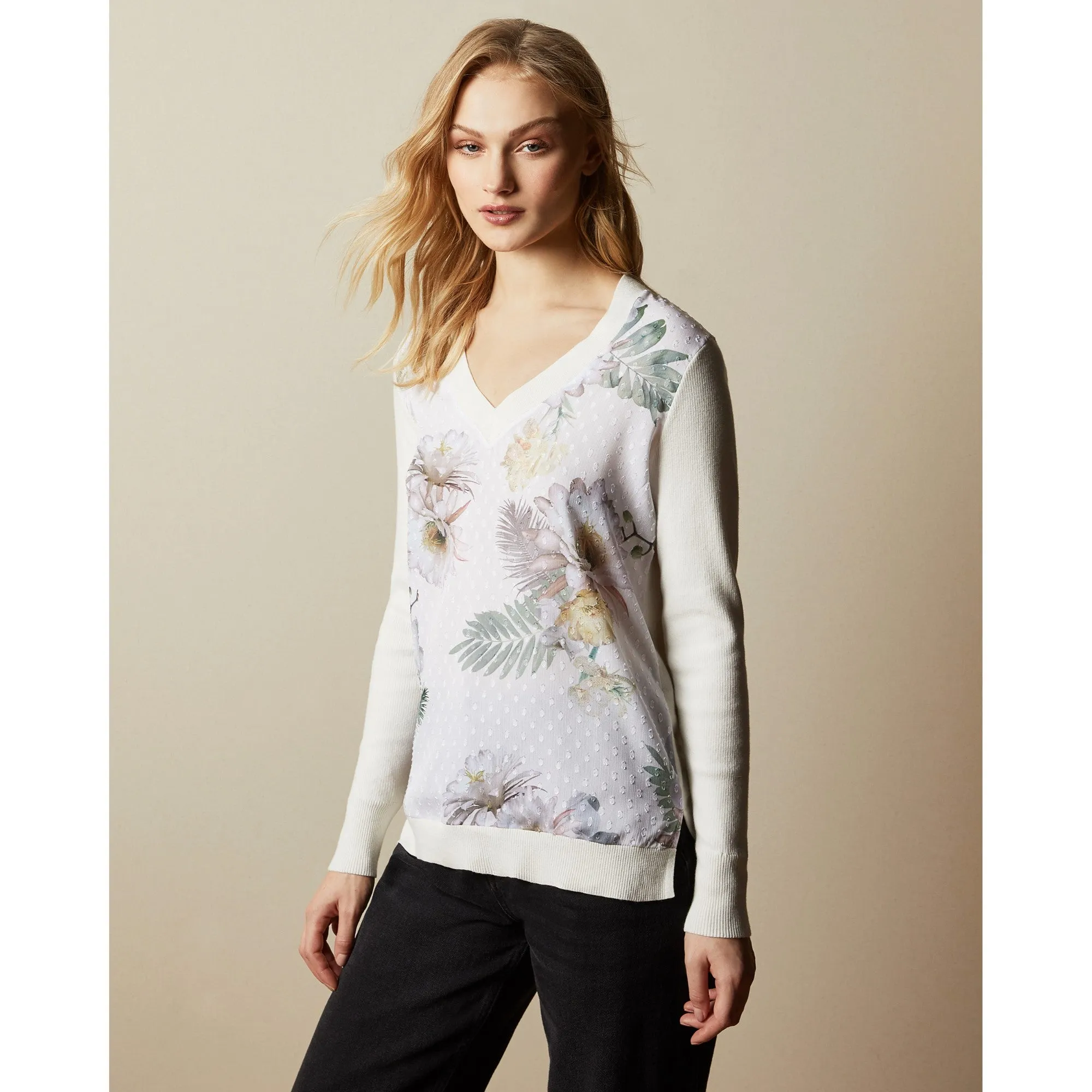 Women Kaylaaa-Woodland Woven Front Jumper - Ivory