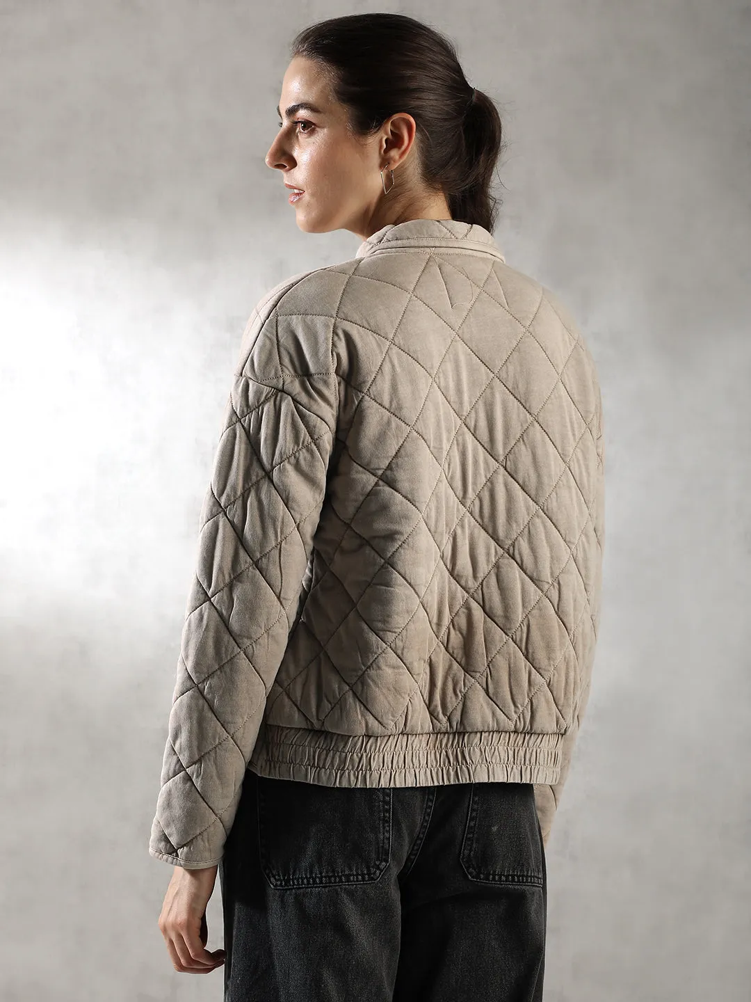 Women Khaki Oversized Quilted Jacket