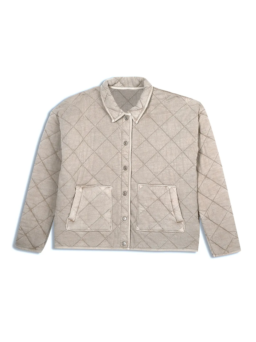 Women Khaki Oversized Quilted Jacket