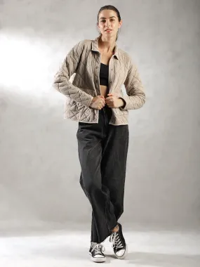 Women Khaki Oversized Quilted Jacket