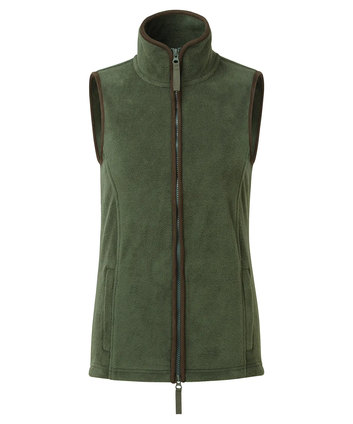 Womens artisan fleece gilet | Moss Green/Brown