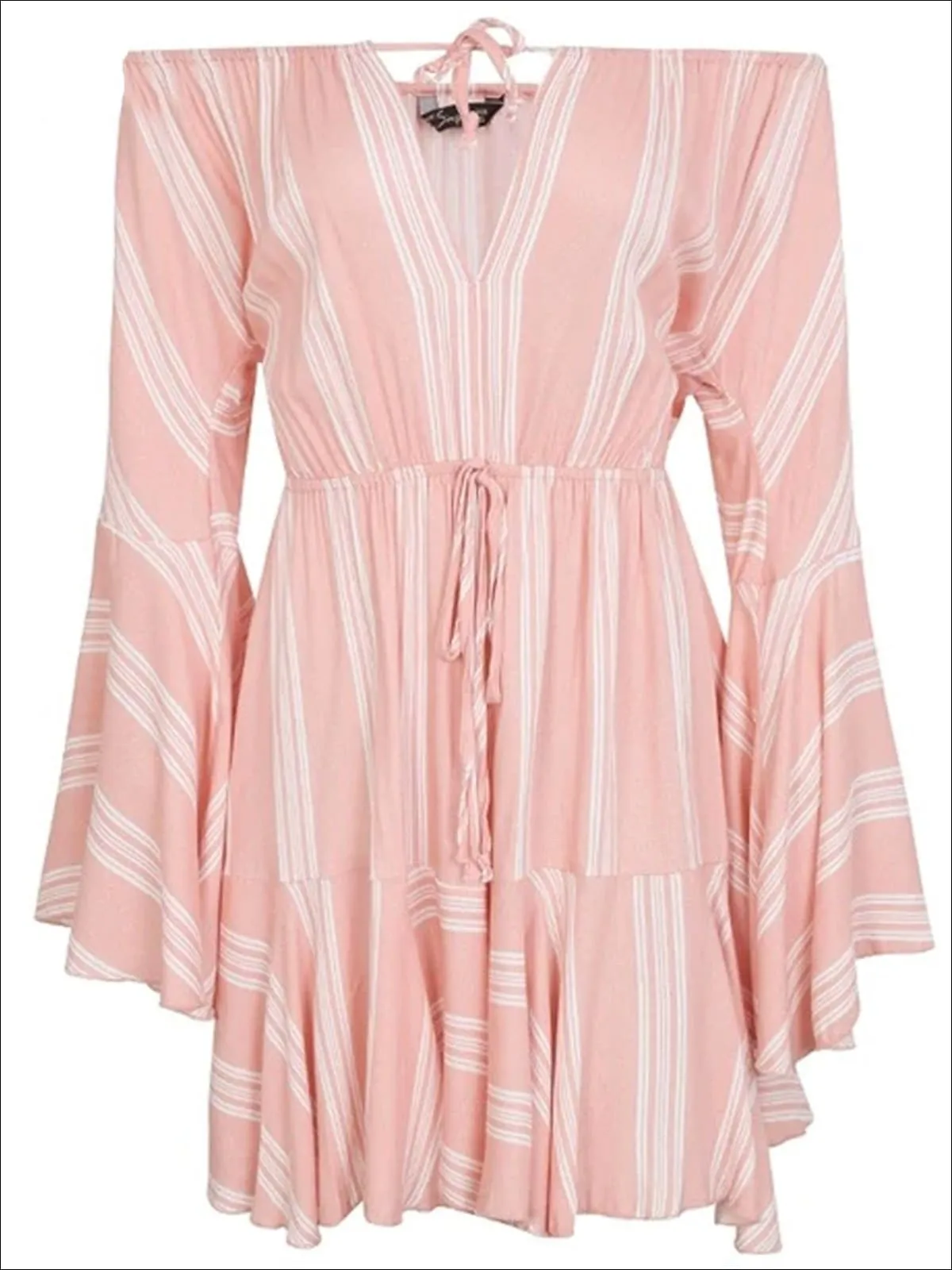Women's Embroidered Flare Sleeve Off The Shoulder Dress