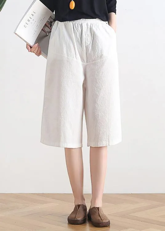 Women's summer new loose high waist five points wide leg pants linen burgundy straight shorts
