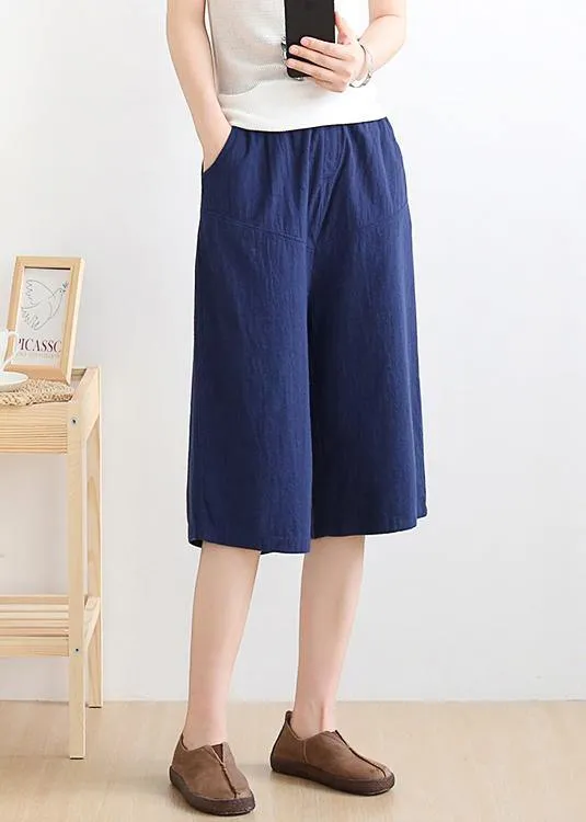 Women's summer new loose high waist five points wide leg pants linen burgundy straight shorts