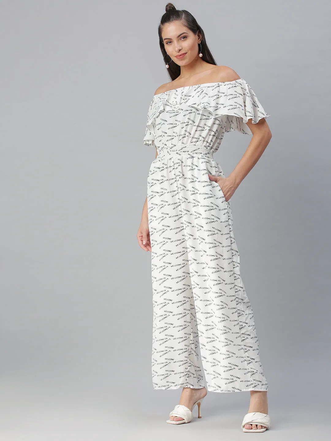 Women's White Printed Jumpsuit