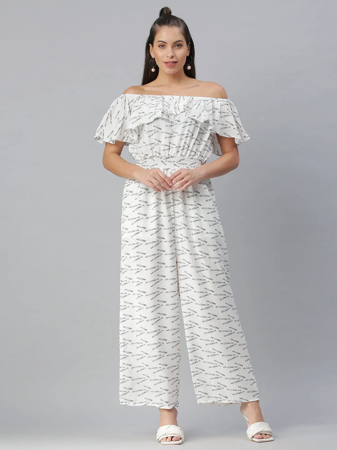 Women's White Printed Jumpsuit