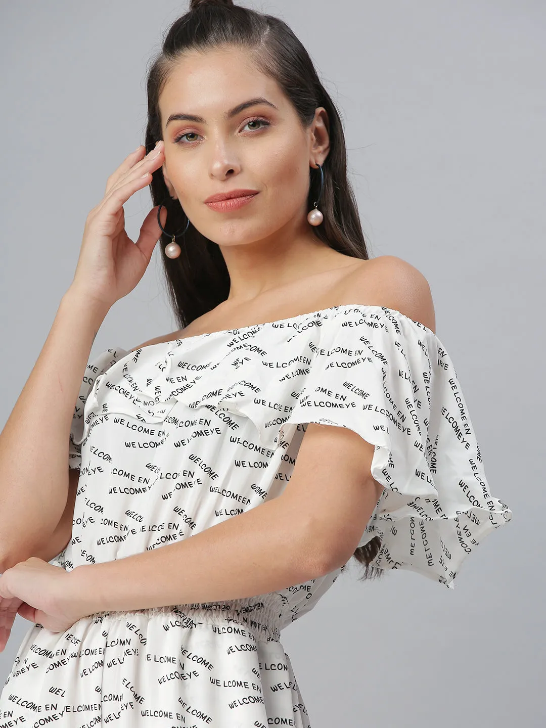 Women's White Printed Jumpsuit