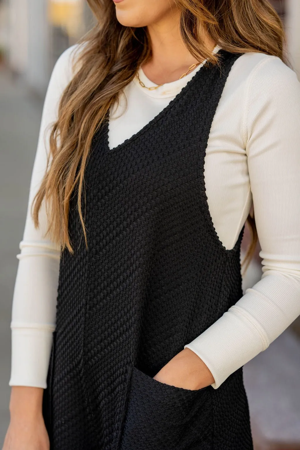 Woven Textured Side Slit Jumpsuit