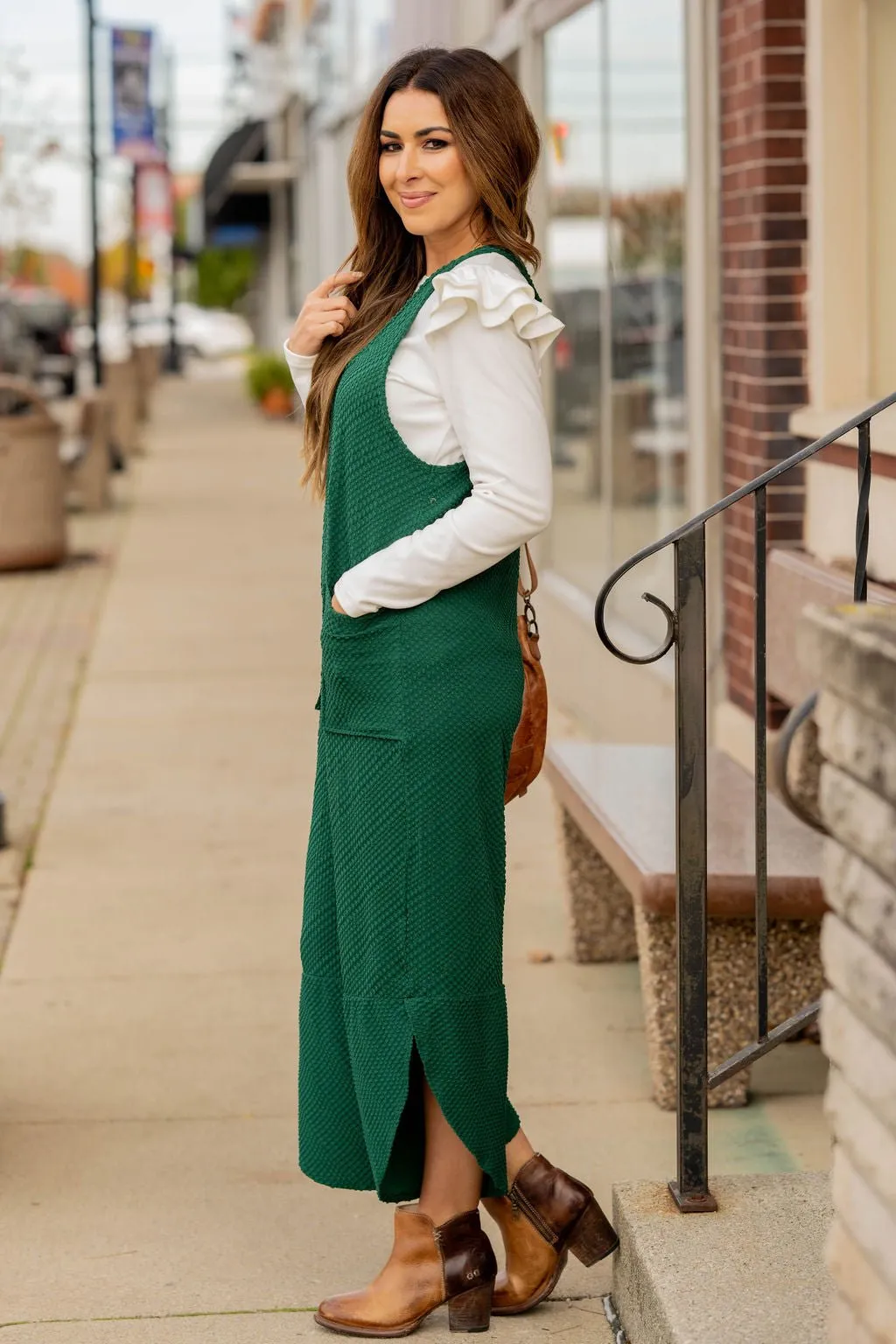 Woven Textured Side Slit Jumpsuit