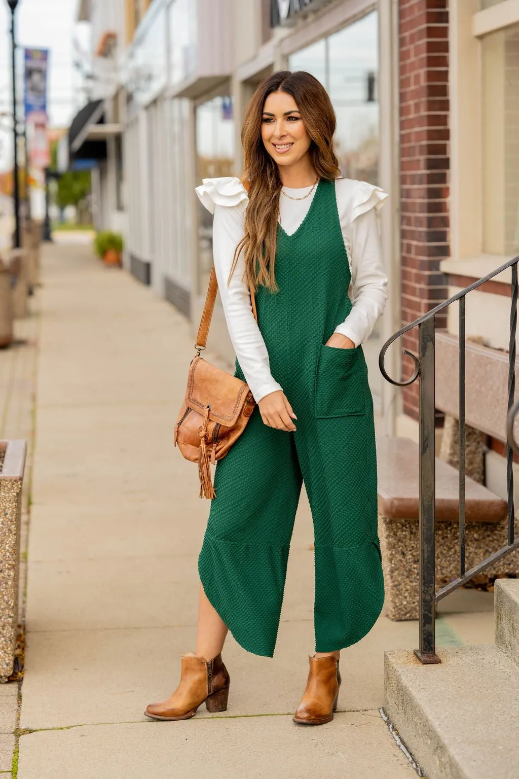 Woven Textured Side Slit Jumpsuit