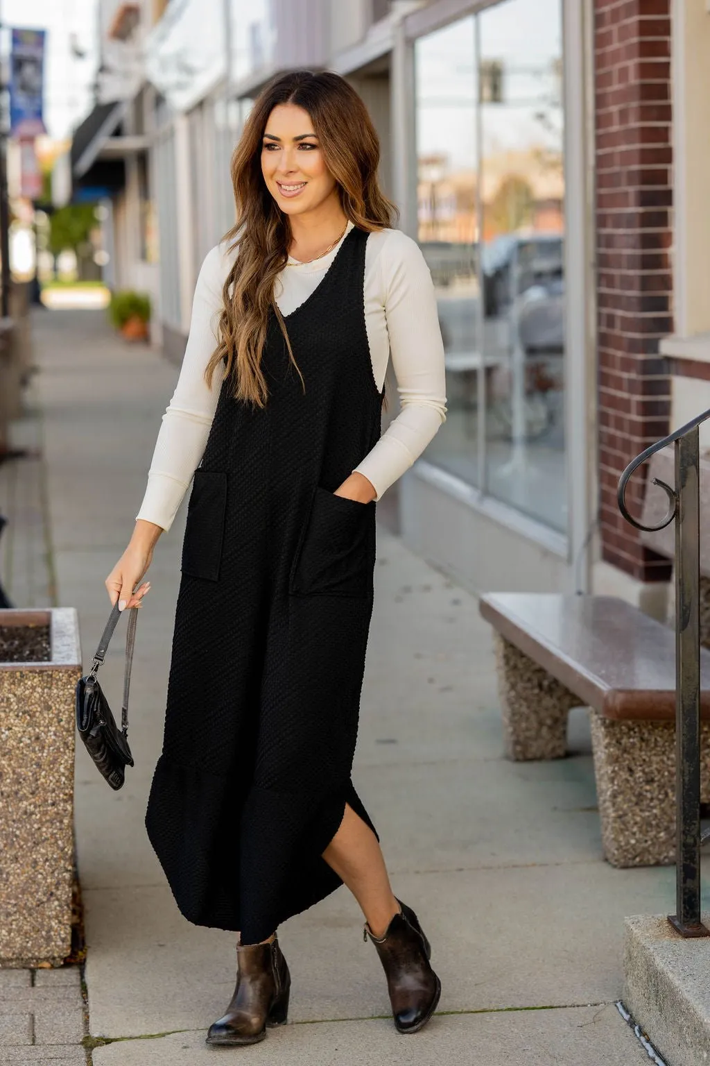 Woven Textured Side Slit Jumpsuit