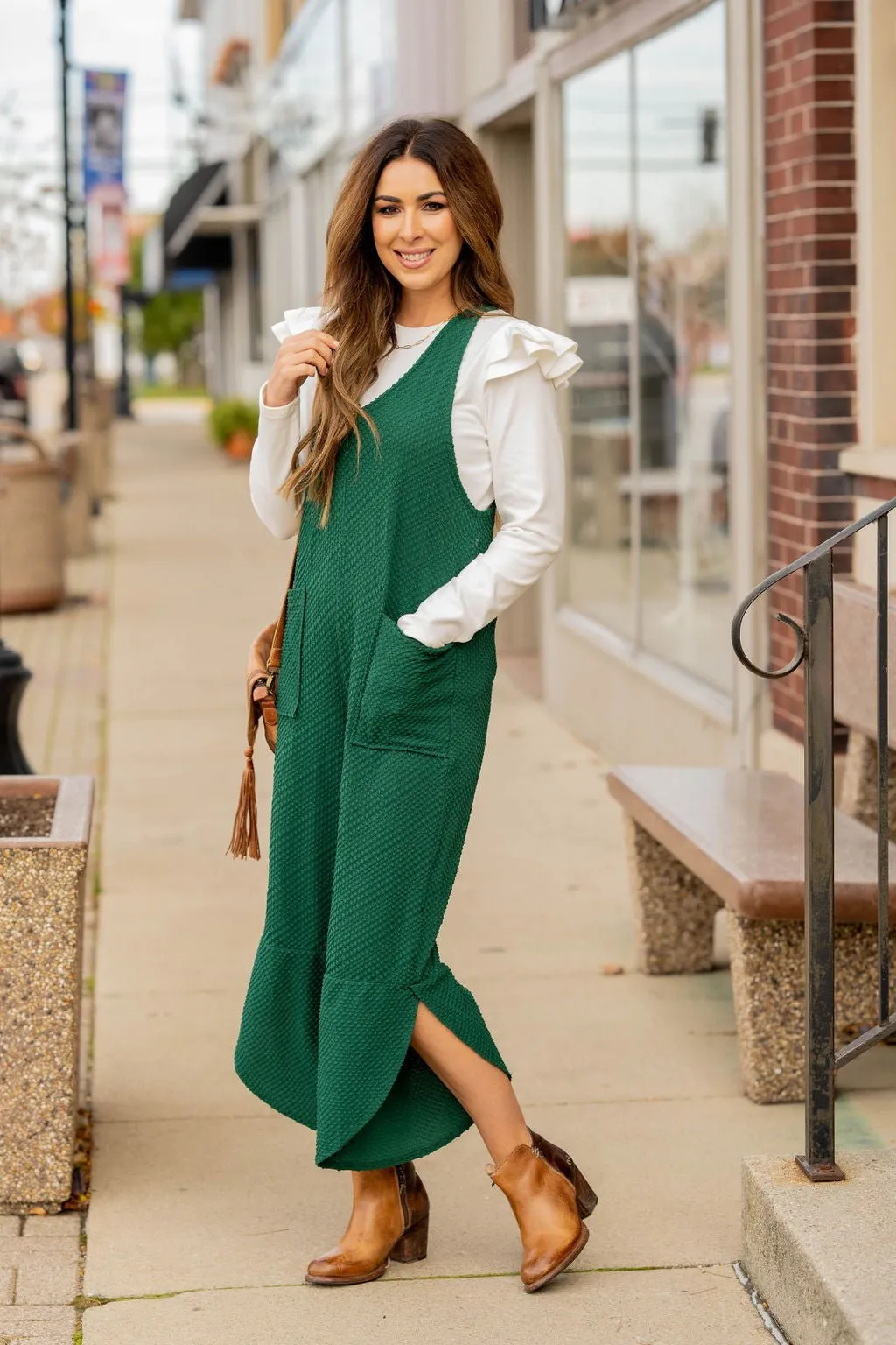 Woven Textured Side Slit Jumpsuit