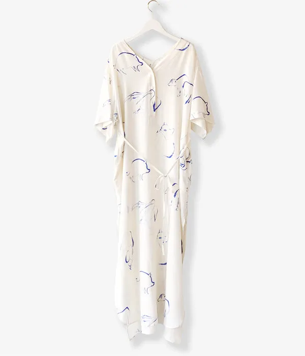 WRYHT/SLIT NECK PAJAMA DRESS(DRAWING/RAW WHITE)
