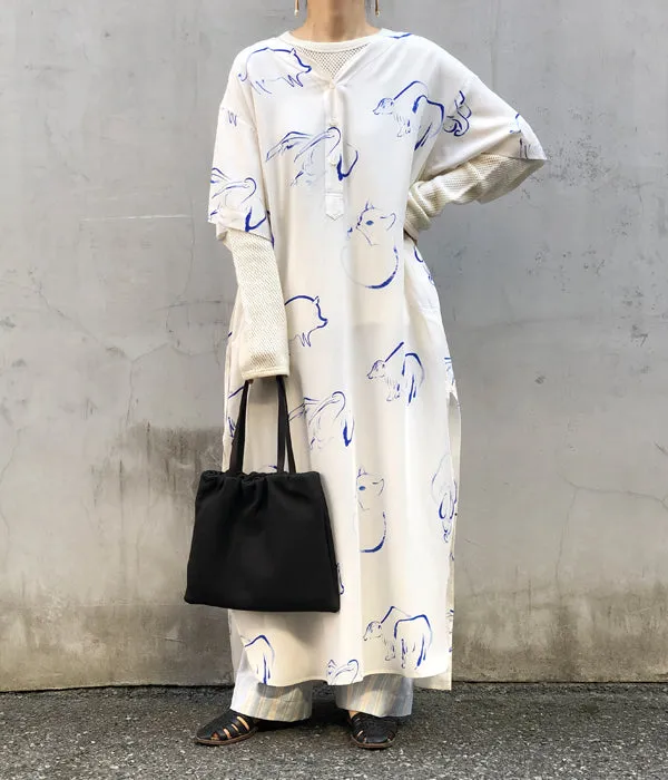 WRYHT/SLIT NECK PAJAMA DRESS(DRAWING/RAW WHITE)