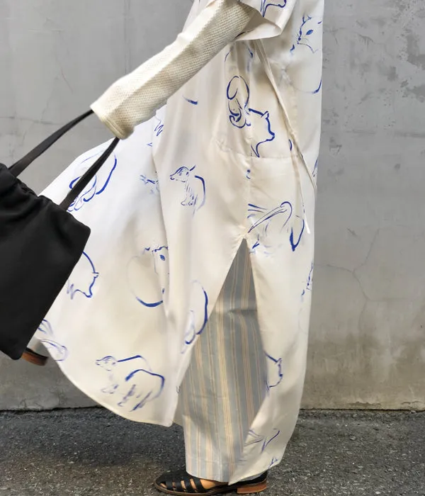WRYHT/SLIT NECK PAJAMA DRESS(DRAWING/RAW WHITE)