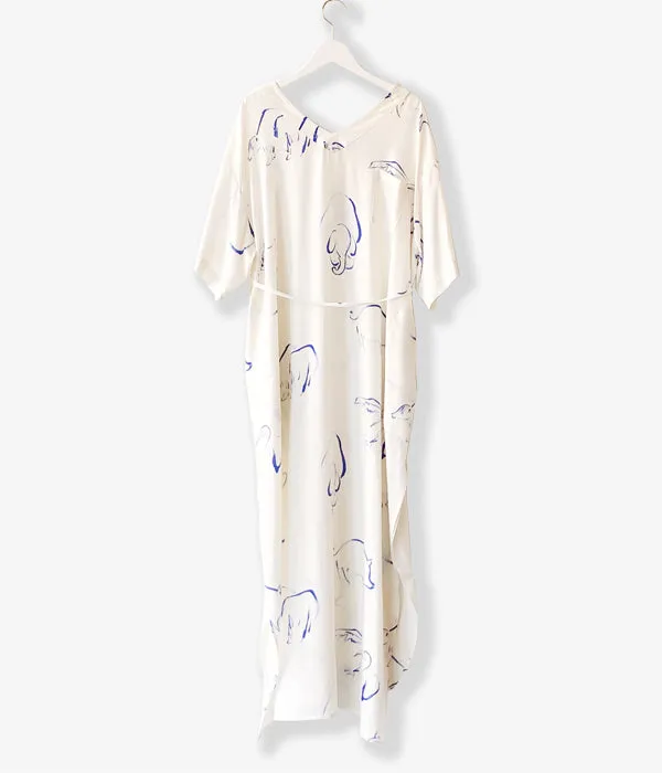 WRYHT/SLIT NECK PAJAMA DRESS(DRAWING/RAW WHITE)