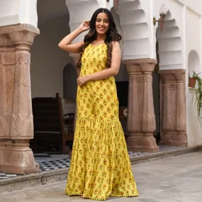 Yellow Floral Cotton Jumpsuit