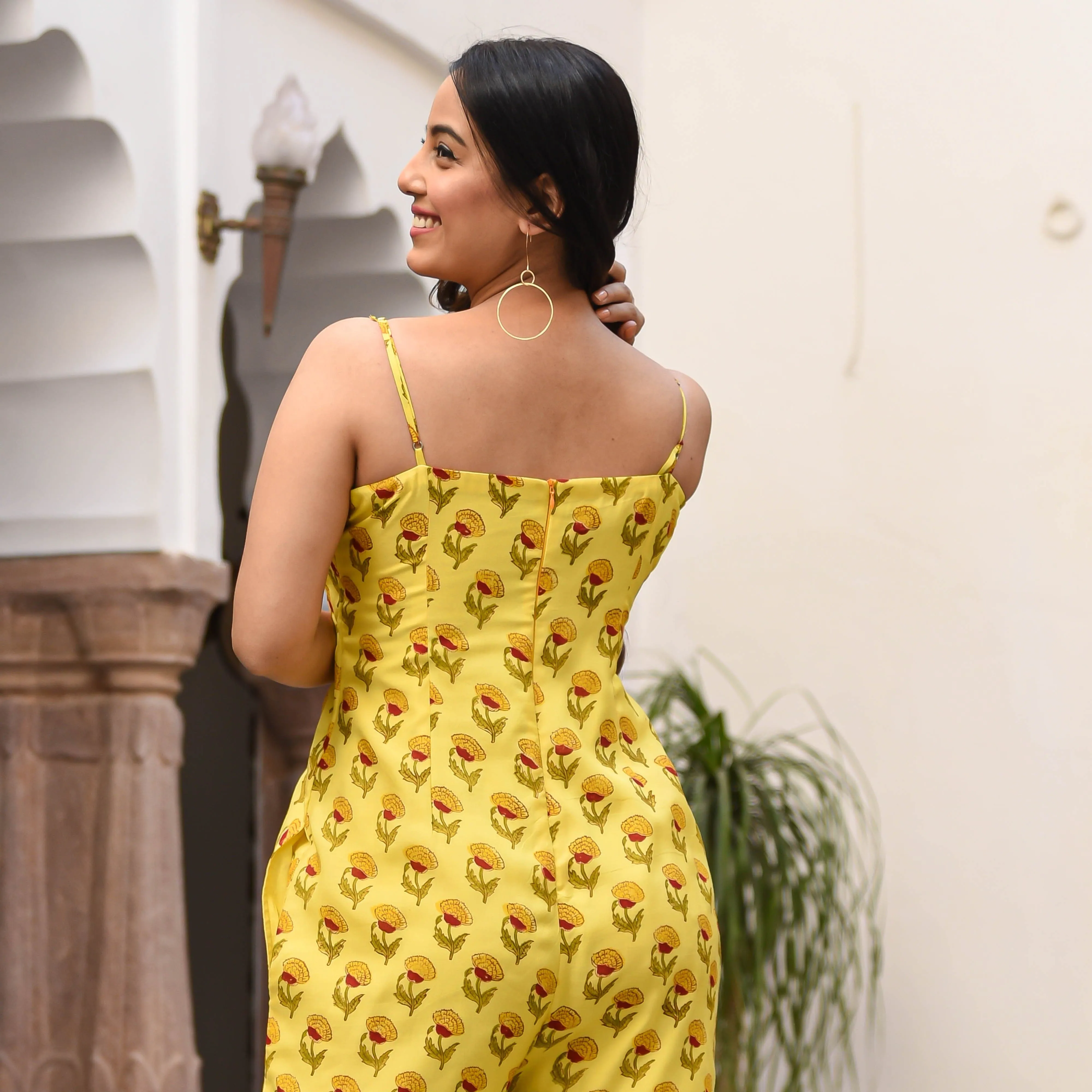 Yellow Floral Cotton Jumpsuit