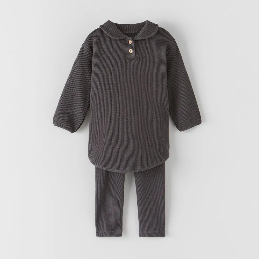 ZR Collar Style Long Charcoal Thermal 2 Piece Set 10415