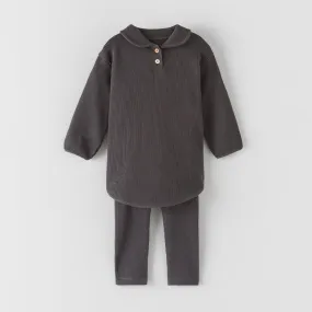 ZR Collar Style Long Charcoal Thermal 2 Piece Set 10415