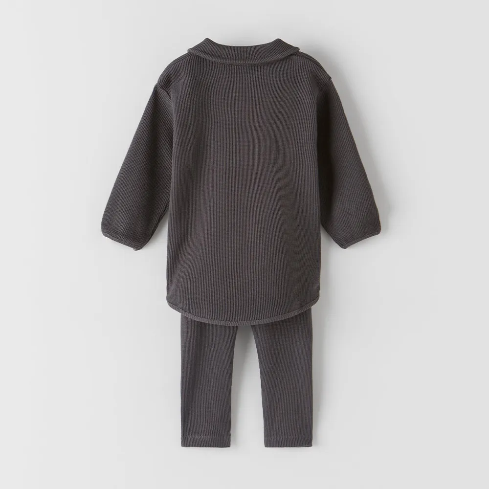 ZR Collar Style Long Charcoal Thermal 2 Piece Set 10415