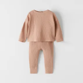 ZR Crew Neck Pastal Tea Pink Thermal 2 Piece Set 10412